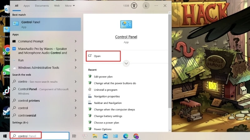 Nhập từ khóa “Control Panel” vào thanh tìm kiếm