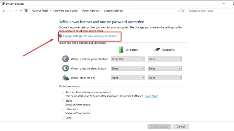 Chọn Change settings that are currently unavailable