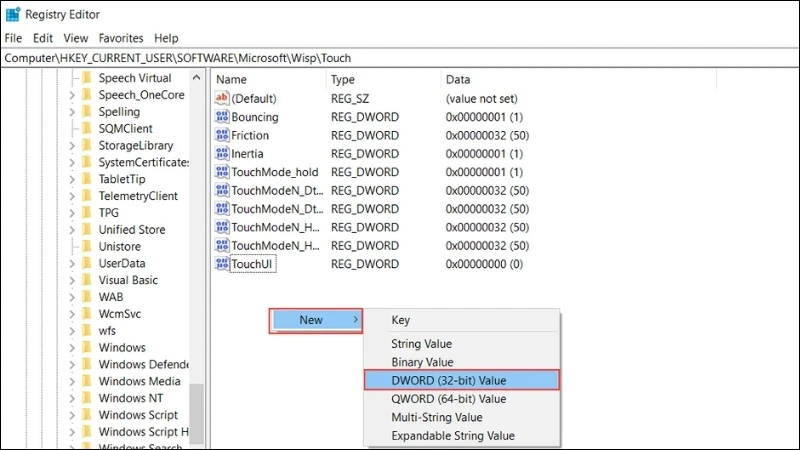 Tạo tệp DWORD (32-bit) Value