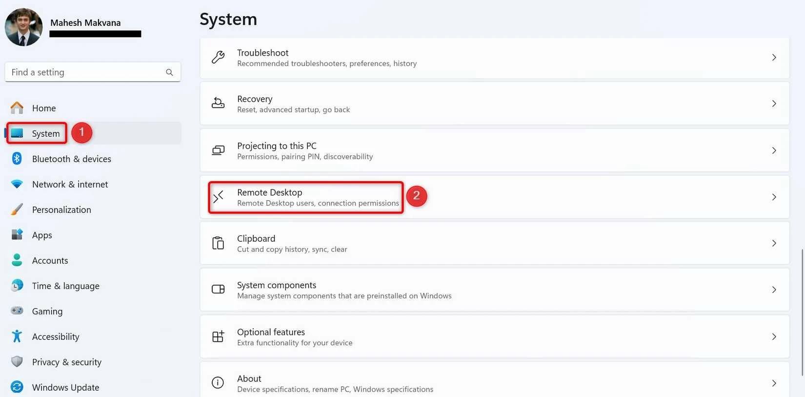 Vô hiệu hoá Remote Desktop từ Settings