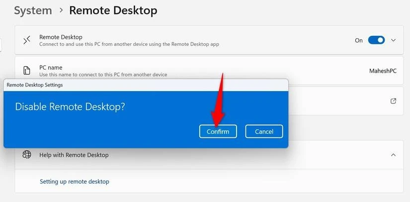 Vô hiệu hoá Remote Desktop từ Settings