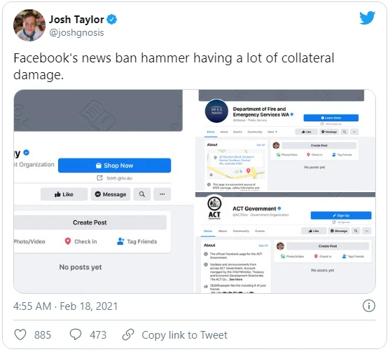 Facebook launched "news war" with Australia