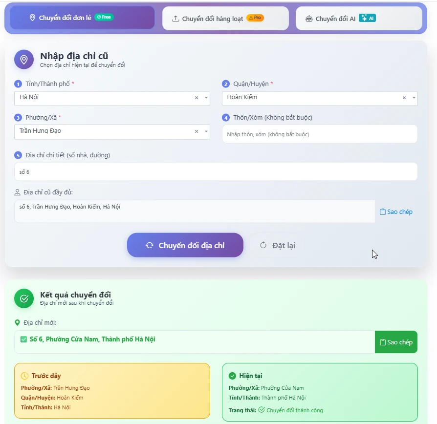 Chia sẻ trang web giúp chuyển đổi địa chỉ cũ sang địa chỉ mới tại Việt Nam