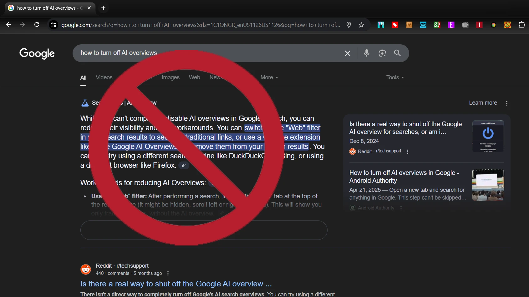 Google đang giết web với tổng quan AI - Tôi đã thực hiện một phần mở rộng để chặn chúng