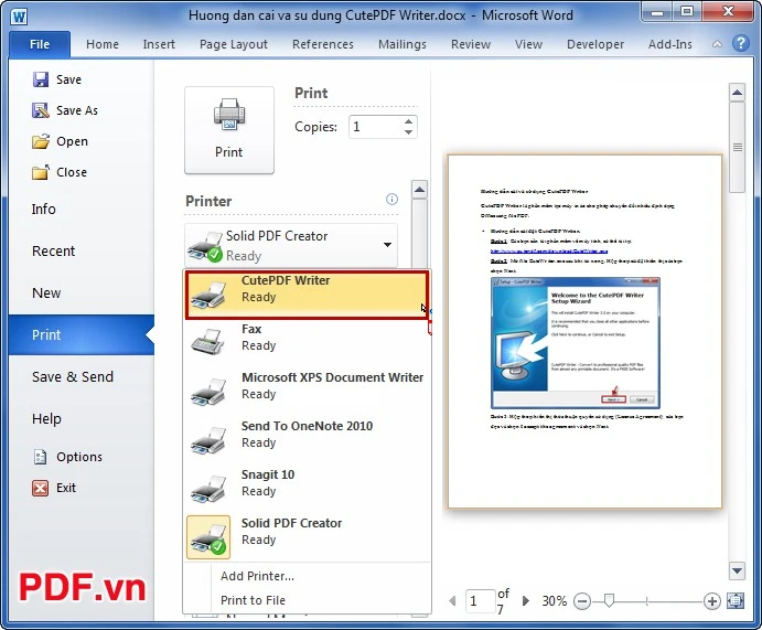 Hướng dẫn cài và sử dụng CutePDF Writer