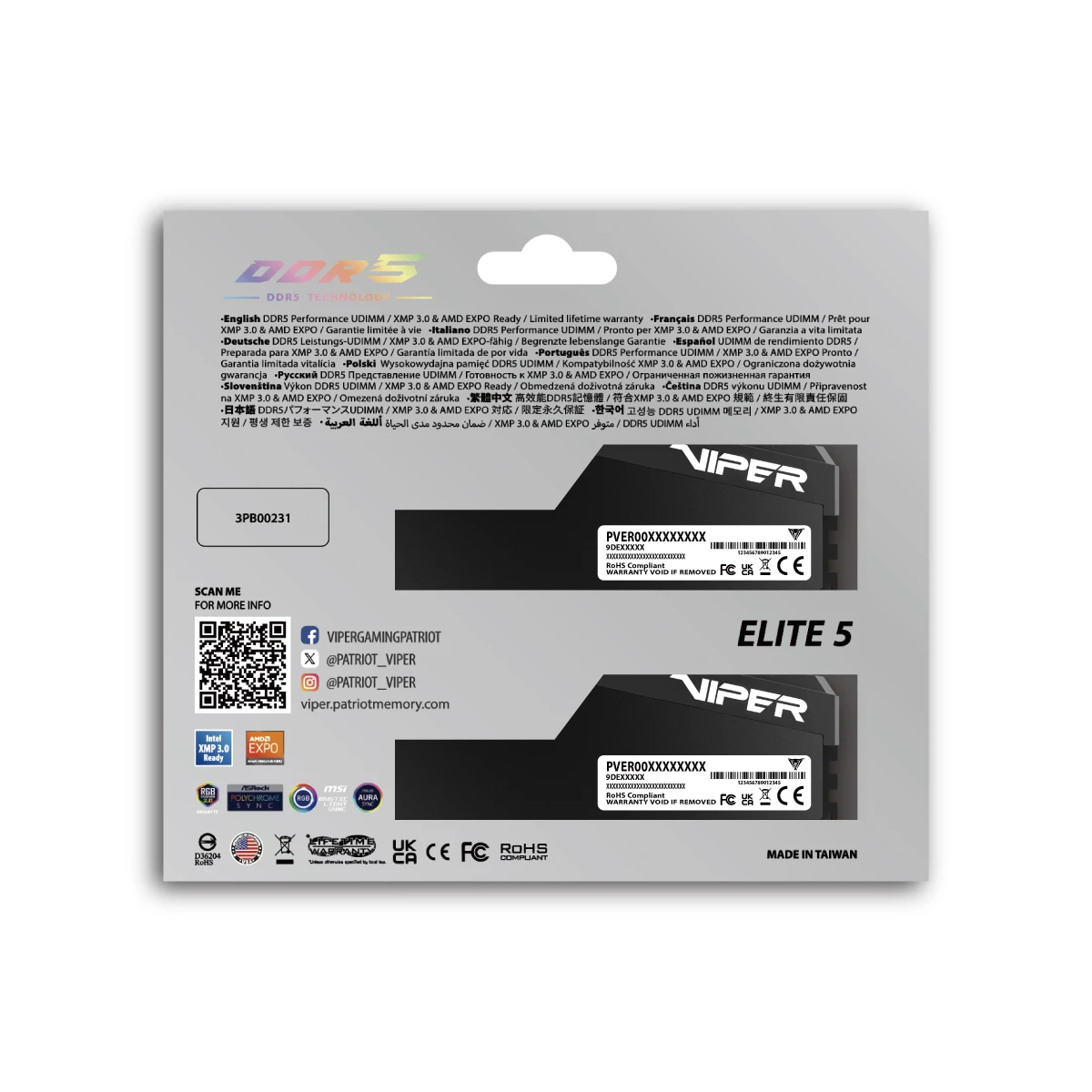 Ram Patriot Viper Elite 5 Ultra DDR5 6400 RGB 64GB (2x32GB)