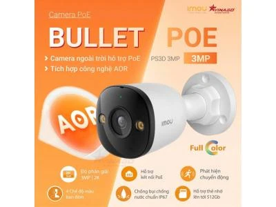 Camera IMOU PS3D 3MP PoE IPC-PS3EP-3M0 Camera Giám Sát Ngoài Trời Chuẩn 2K, Bền Bỉ Chuẩn IP67
