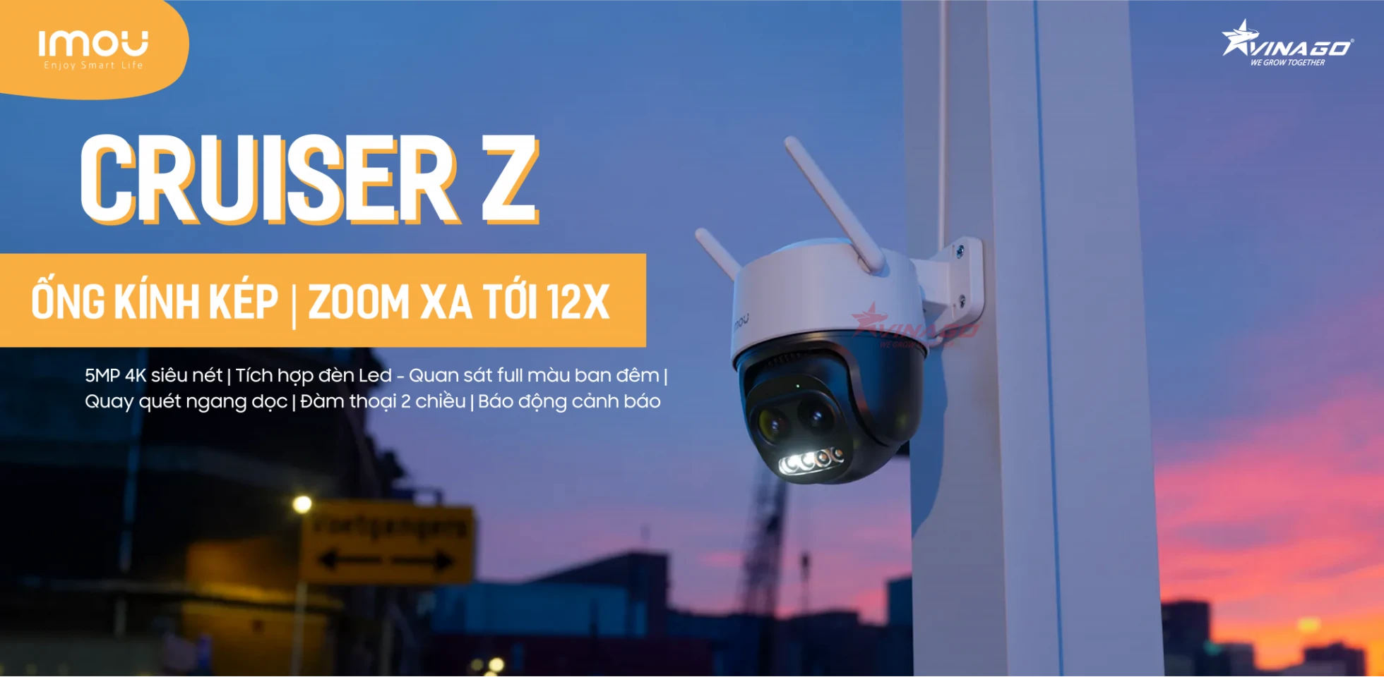 Camera Ngoài Trời Cruiser Z iMOU 3K 5MP Ống kính kép, Zoom xa tới 12X (IPC-S7DP-5M0WEZ)