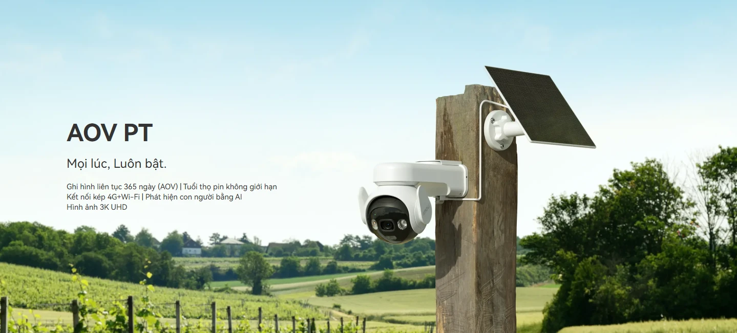 Imou AOV PT 5MP - IPC-B7ED-5M1TEA - Camera dùng Pin mặt trời, Hỗ trợ 4G, Công Nghệ AI.