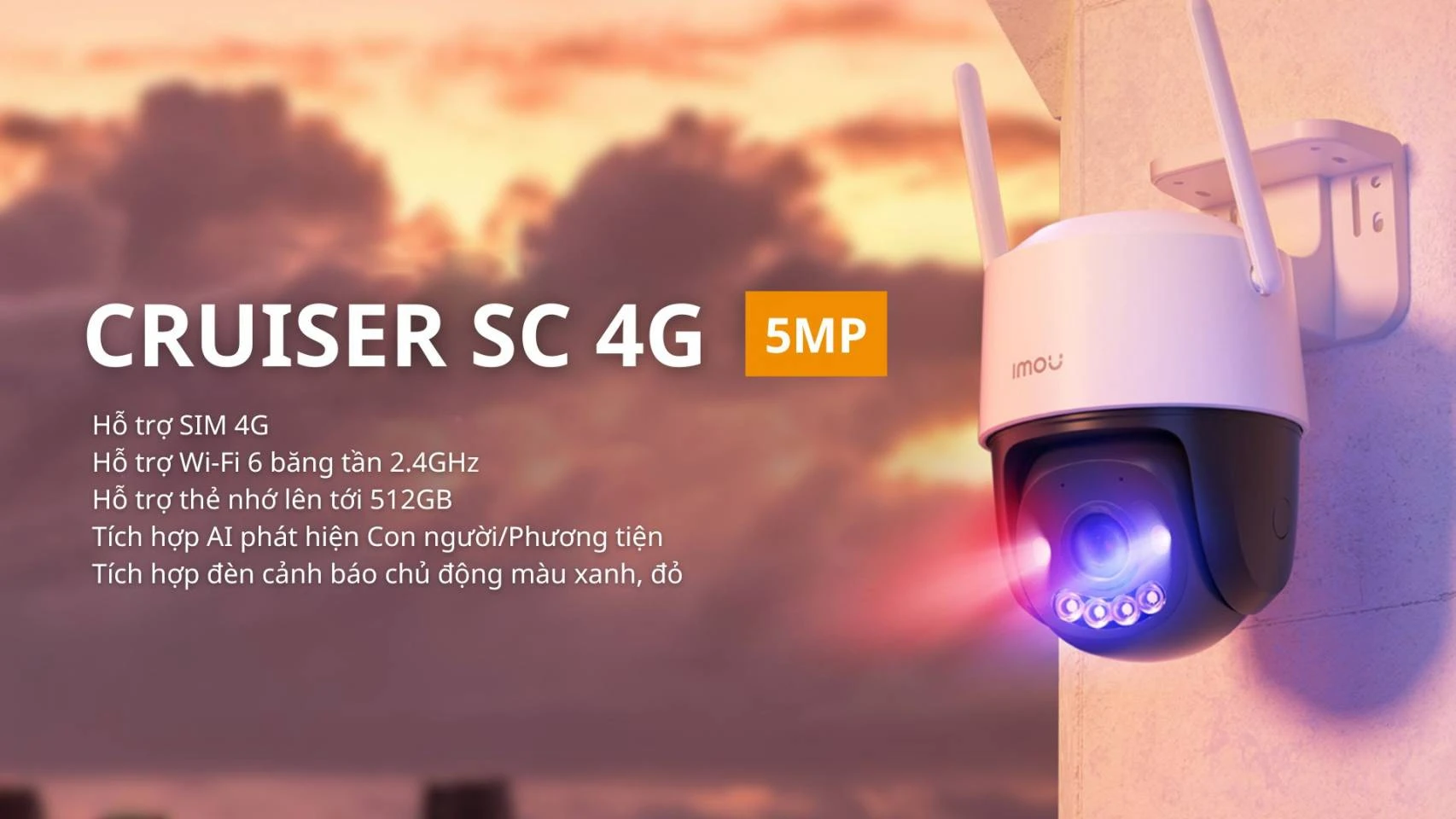 Imou Cruiser SC 4G 5MP - IPC-K7FP-5H0TE - Camera hỗ trợ sim 4G, Có đèn cảnh báo xanh đỏ, quan sát màu đêm.