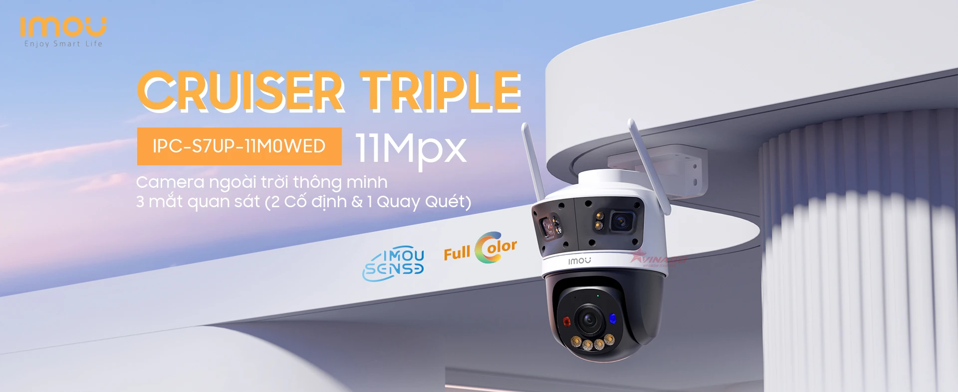 Imou Cruiser Triple 11MP - IPC-S7UP-11M0WED - Camera 3 Mắt Ngoài Trời Hình Ảnh Sắc Nét, Màu Sắc Rực Rỡ Ban Đêm.