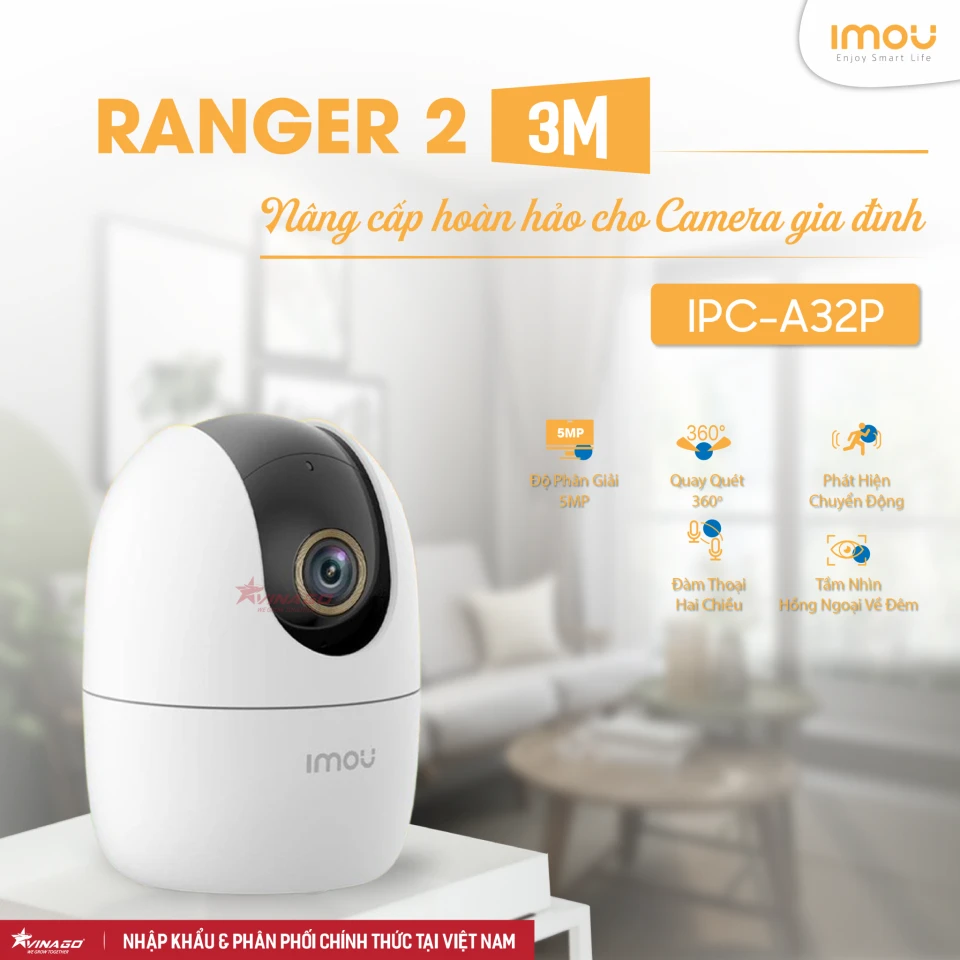 IMOU RANGER 2 5MP - IPC-A32P - CAMERA TRONG NHÀ CHUẨN 2K, QUAY QUÉT TOÀN CẢNH, ĐÀM THOẠI 2 CHIỀU