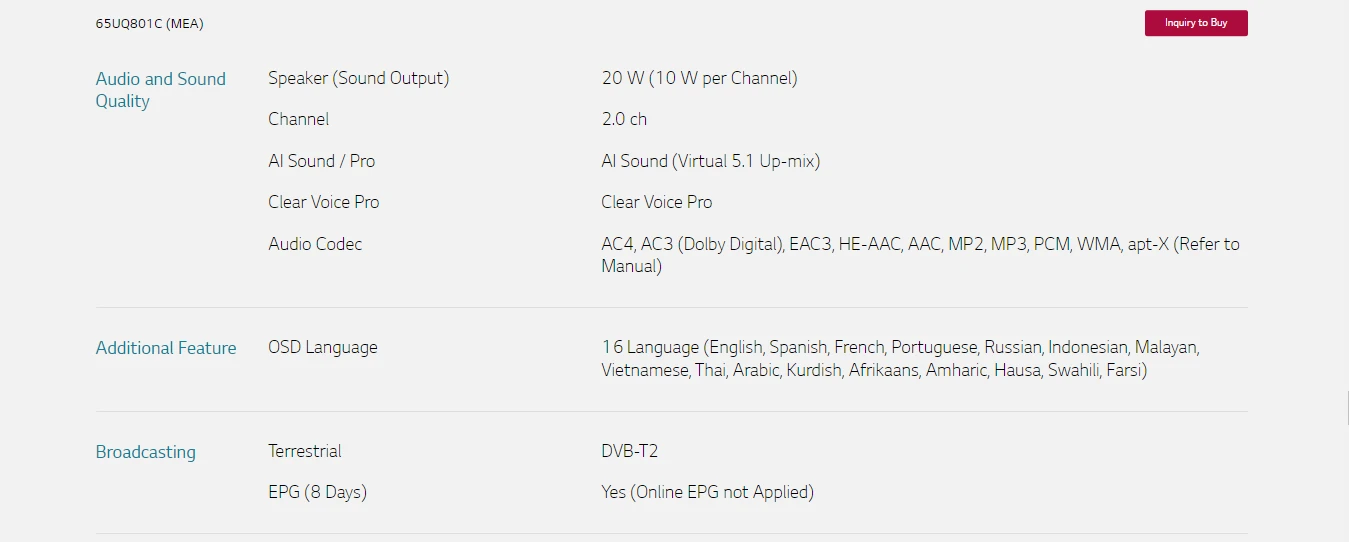 Smart TV LG - 65UQ801C0SB.ATV - 4K UHD 65inch