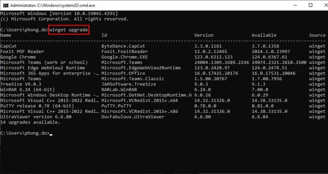 Cách cập nhật toàn bộ ứng dụng Windows bằng CMD