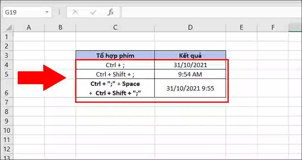 phím tắt trong Excel