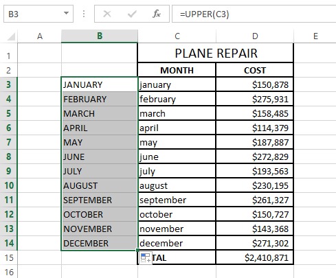 cách viết hoa chữ trong Excel