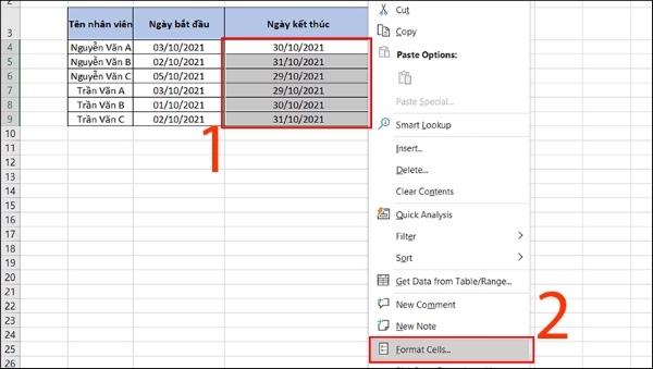 định dạng ngày tháng trong Excel với tính năng Short Date