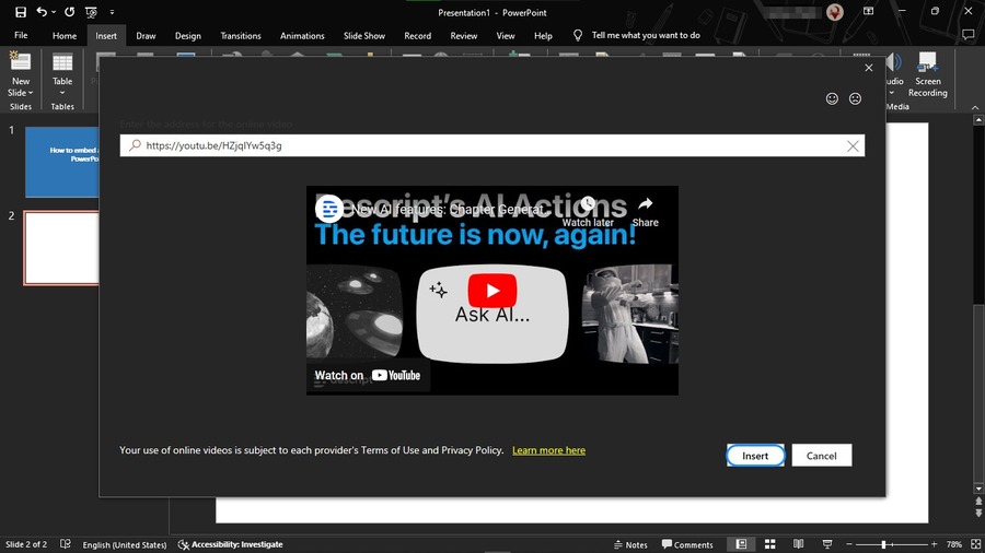 Cách chèn video từ YouTube vào PowerPoint trong Windows