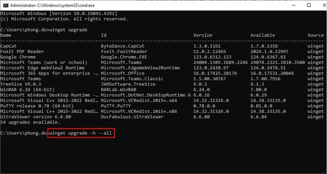 Cách cập nhật toàn bộ ứng dụng Windows bằng CMD