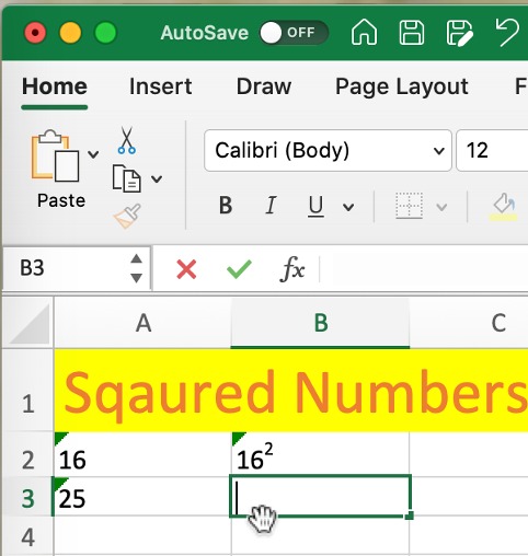 Cách viết số mũ cho chữ số trong Excel