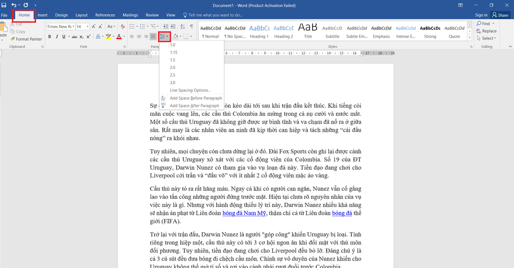 Hướng dẫn giãn dòng trong Word đối với một đoạn văn bản