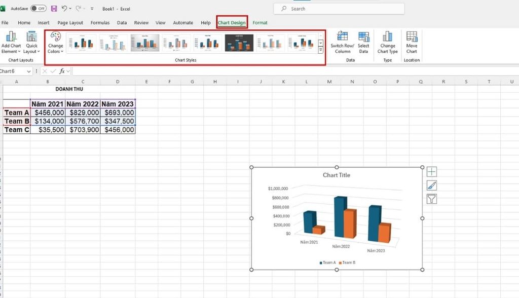 thêm các chi tiết cho biểu đồ trên Excel được đẹp mắt