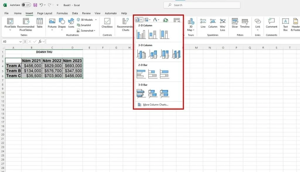 cách vẽ biểu đồ trong Excel chi tiết