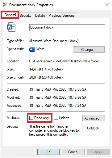 Cách khắc phục lỗi file Word bị read only