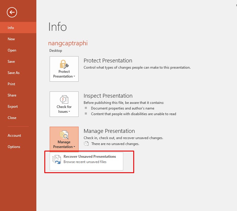 cách lấy lại file Powerpoint chưa kịp lưu với tính năng AutoSave và AutoRecover