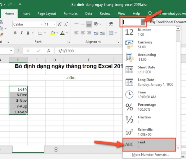 Cách tắt định dạng ngày tháng trong Excel