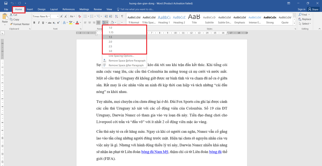 Hướng dẫn giãn dòng trong Word đối với một đoạn văn bản
