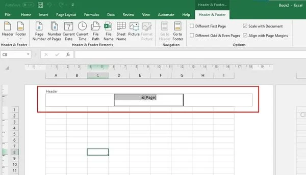 cách đánh số trang trong Excel