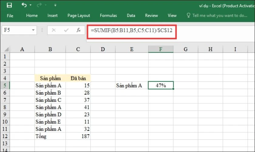 Cách kết hợp tính phần trăm với một số hàm trong Excel để tính toán