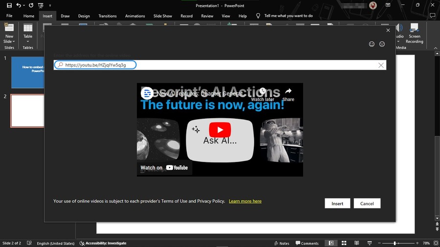 Cách chèn video từ YouTube vào PowerPoint trong Windows