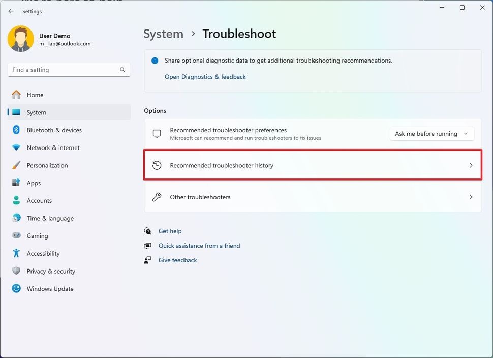 Cách xem lịch sử Troubleshoot trên Windows 11