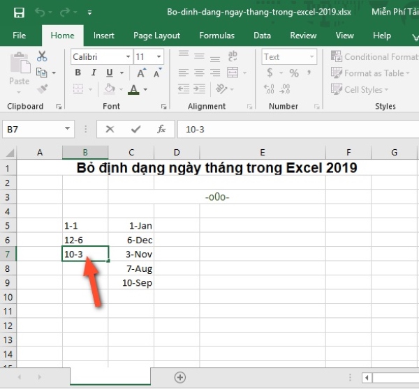 Cách tắt định dạng ngày tháng trong Excel