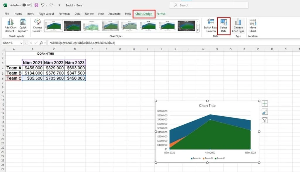 cách thay đổi dữ liệu của biểu đồ trong Excel