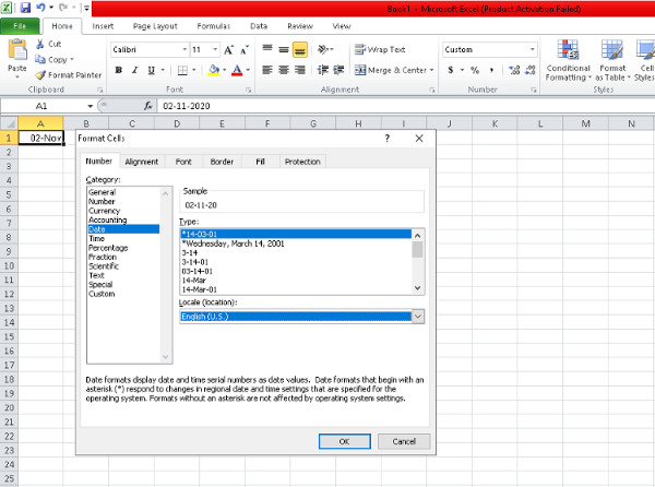 Sửa lỗi định dạng ngày tháng trong Excel