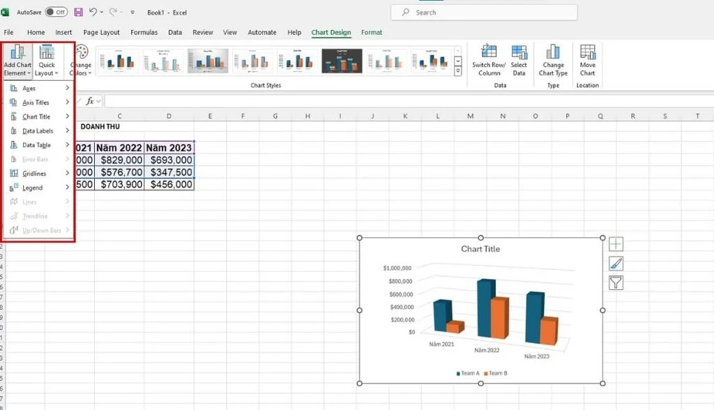 thêm các chi tiết cho biểu đồ trên Excel được đẹp mắt