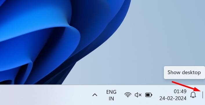 cách hiển thị nút Show Desktop Windows 11
