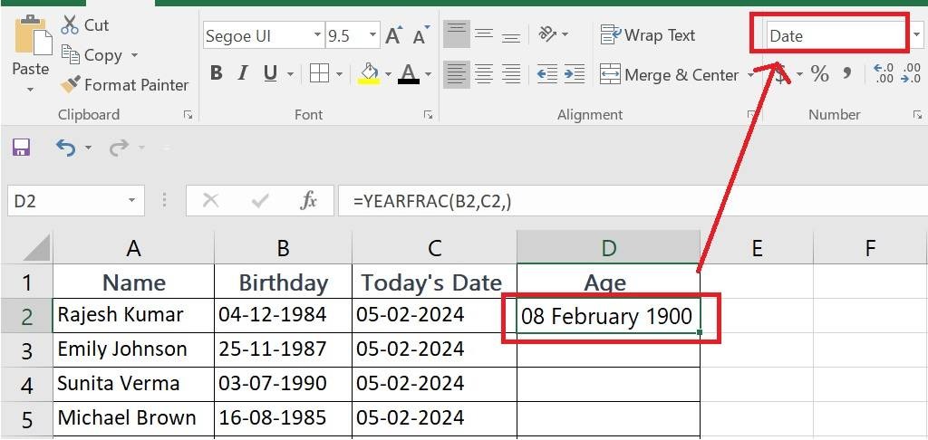 Tính tuổi trong Excel bằng hàm YEARFRAC